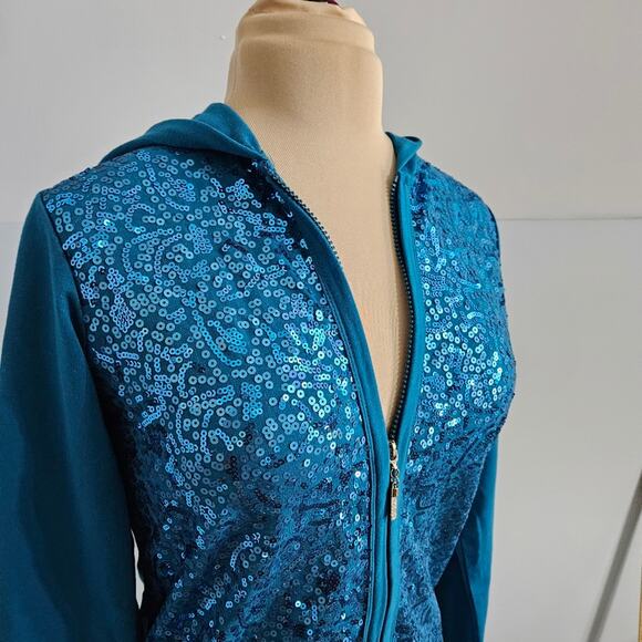 Quacker Factory Jacket Womens Beaded Sequin Hooded Pocket Full Zip Cotton XXS - Picture 8 of 16